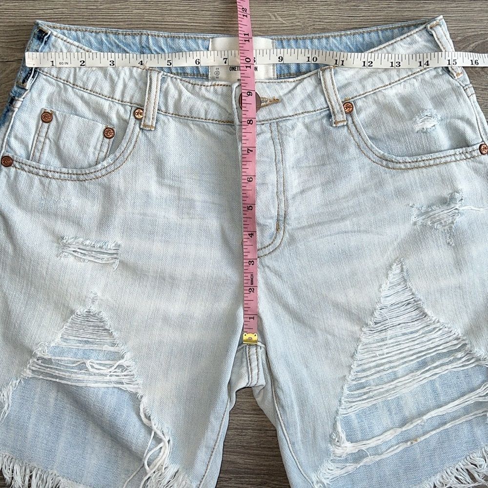 ONE TEASPOON Stevies Shorts Size 25 Long Length Light Blue Distressed Retro 90s - Picture 10 of 12
